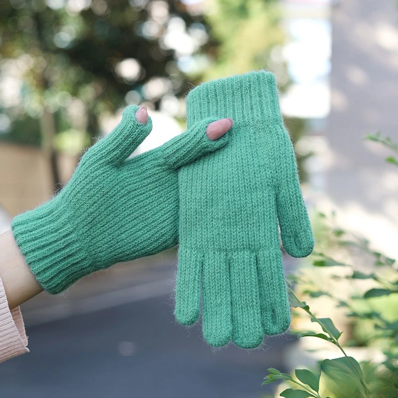 Guantes de invierno con pantalla táctil para mujer, guantes elásticos de punto, gruesos, cálidos, de dedo completo, para esquiar al aire libre