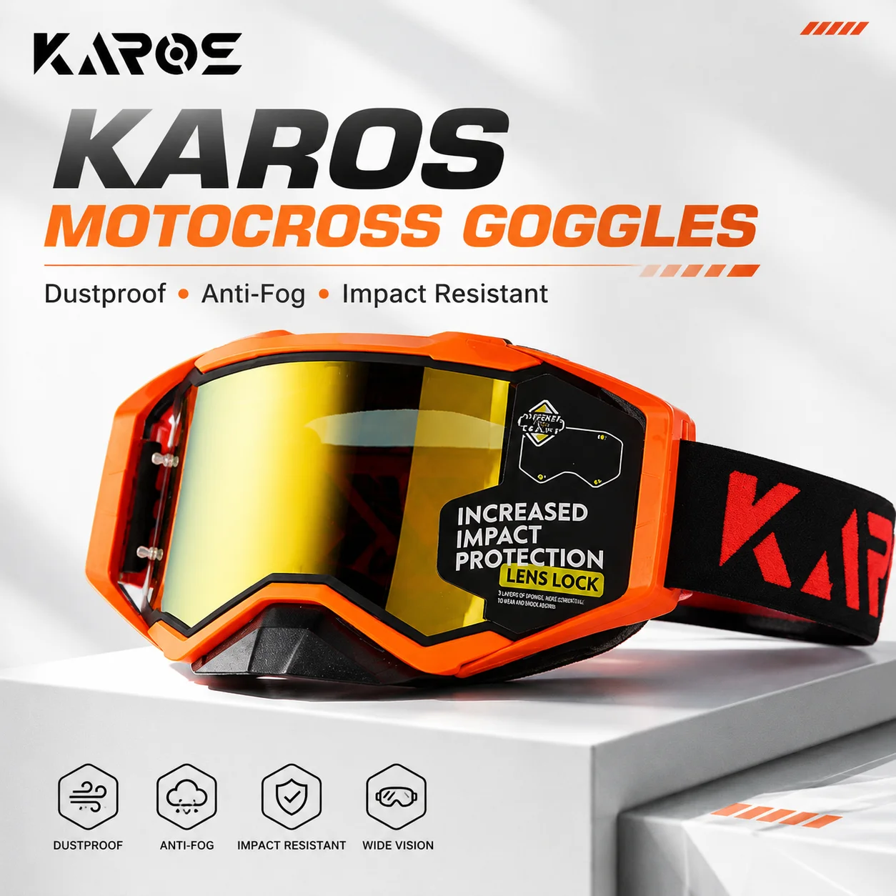KAROS Motocross Goggles Anti Fog Dustproof Impact Resistant Motorcycle Riding Goggles for Off Road MTB  Skiing Cycling K339