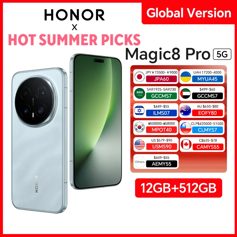 Global Version HONOR Magic8 Pro 12GB+512GB 5G 6.71'' 120Hz OLED Display 200MP Cameras 7100mAh 100W SuperCharge Dual SIM NFC eSIM