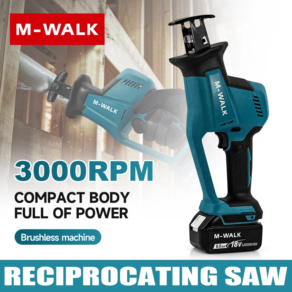 

M-WALK Brushless Electric Reciprocating Saw Electric Chainsaw Cordless Woodworking Cutting Tool For Makita 18V Battery Pin