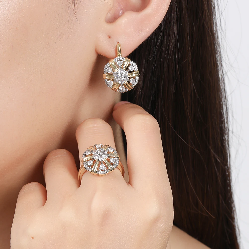Zircon Inlaid Cross Design Earrings & Ring Set