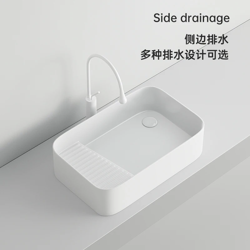 

Balcony ceramic laundry basin with rubbing board platform basin, laundry pool slot side row left and right side sewer basin