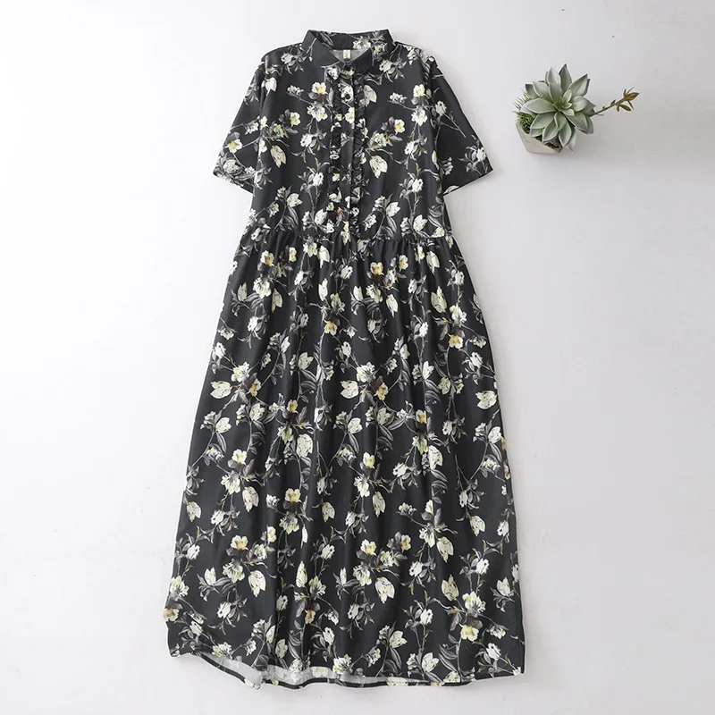 

Women Dresses Long Dress A Line Vestidos Y2k Streetwear Print Floral Turn Down Collar Short Sleeve Elegant Party Night Work