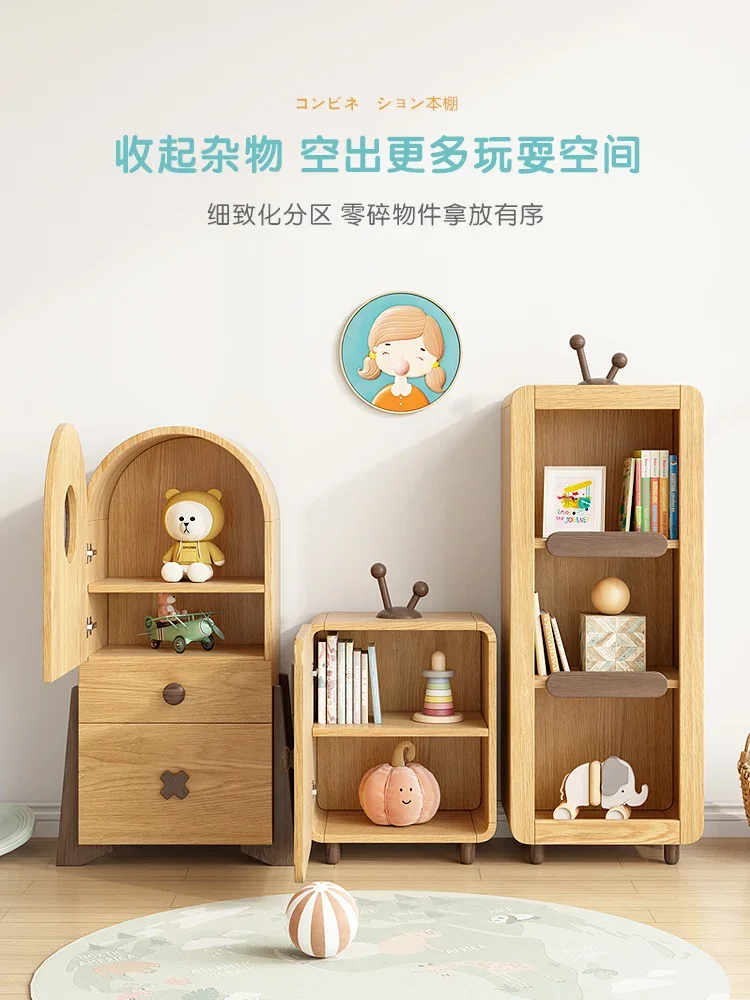 Solid Wood Bookshelf Small House Toy Rocket Storage Cabinet Locker Floor Rotating Bookcase Display Cabinet