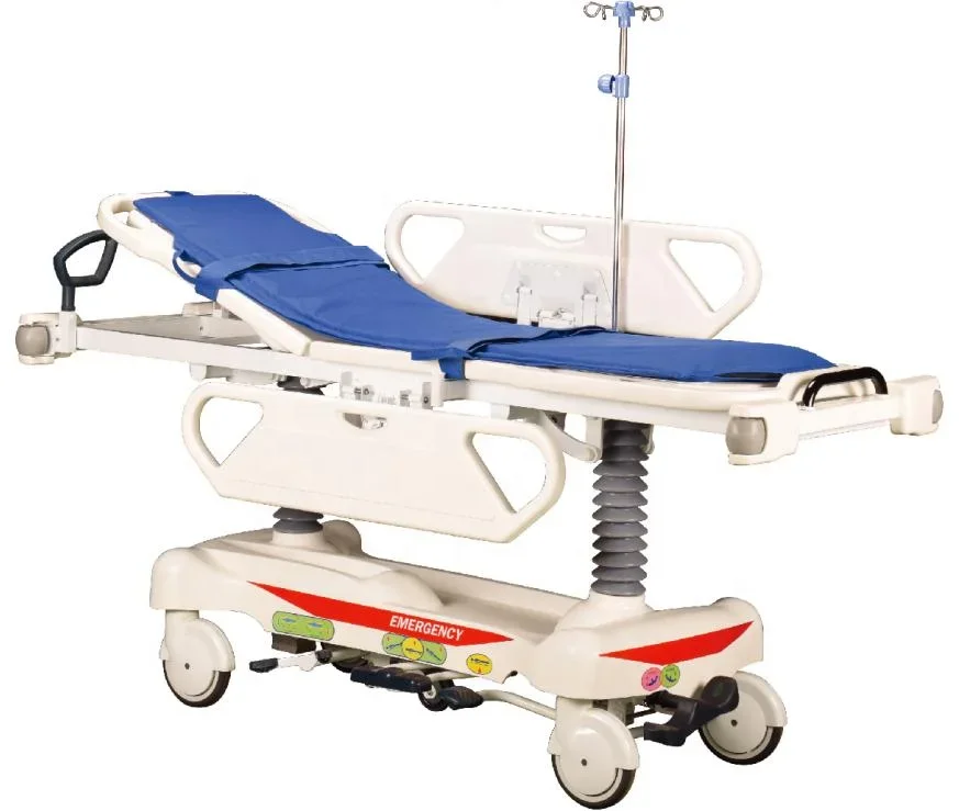 2024 New ABS Guardrail Hydraulic Stretcher Height Adjustment Medical Emergence Ambulance Manual Transfer Bed In Factory Price