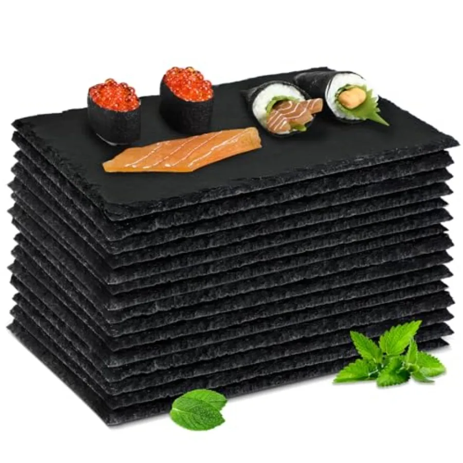 

Набор из 15 мини-досок для закусок из сланца, 8,7 x 6 дюймов, черные тарелки для суши, индивидуальные каменные сервировочные подносы оптом