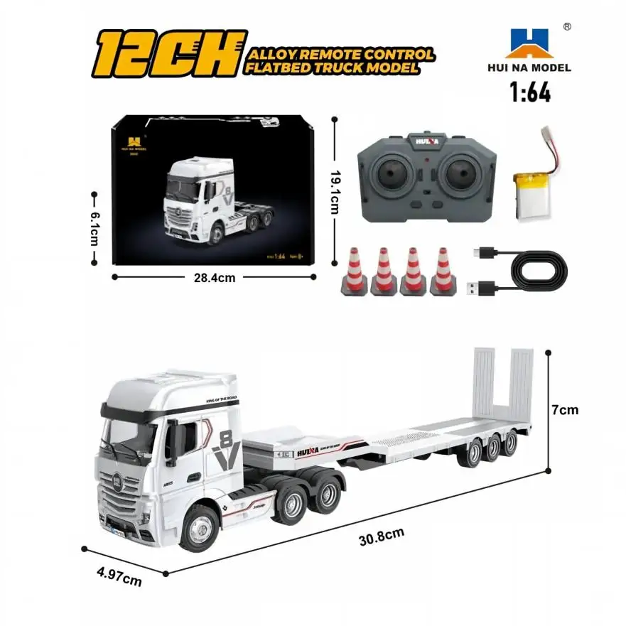 1:64 Huina 9900 RC Traktor-LKW mit Anhänger, 12-Kanal Mini-Fernsteuerungsauto mit Lichtern, Desktop-Hobby-Modell, Geschenk für Jungen