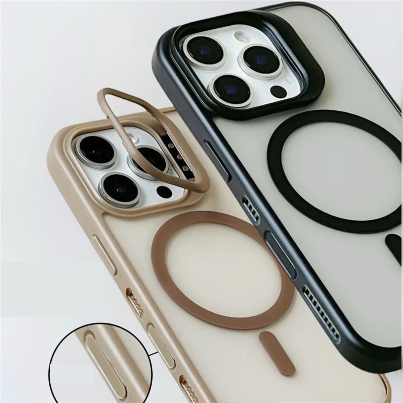 

Magnetic Frosted Lens Holder Magsafe Case For iPhone 16 15Pro 14 16Pro max Touch Camera Button Shockproof Wireless Charge Cover