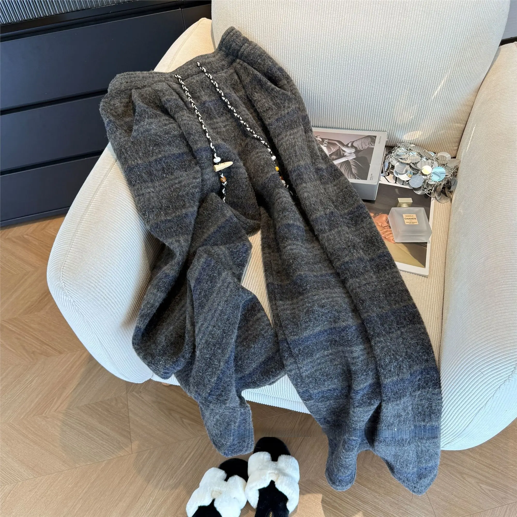 

plus Size 300 Pou Thiened Fce Wide Leg Pants Men's Loose Fit Straight Leg Trousers American Sle Casual Pants