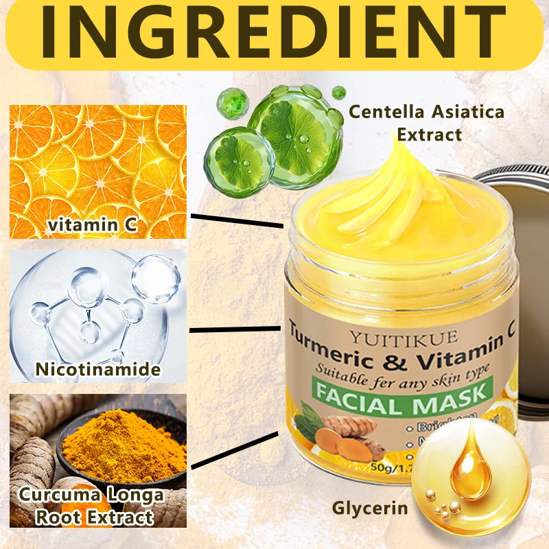 YUITIKUE 50g Kurkuma & Vitamin C Aufhellende Feuchtigkeitsmaske für Tägliche Hautpflege - Gesichtsmaske – Detail 7