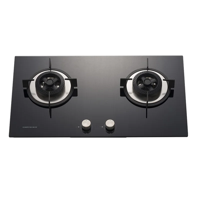 High Quality Built-In Outdoor Use Battery Dual Burner Gas Stove One Piece Tempered Glass Panel LPG NG Thermocouple Flameout