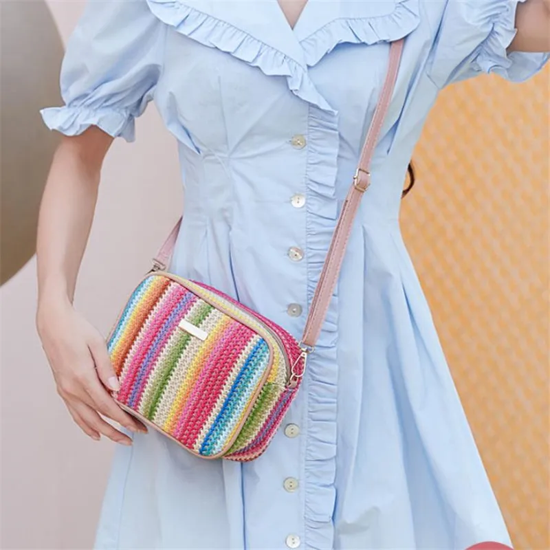 Trend ige Damen taschen, modisches und künstlerisches Weben, mehrfarbige Stroh gewebte Taschen, Umhängetaschen im ethnischen Stil, Damen taschen – Detail 18