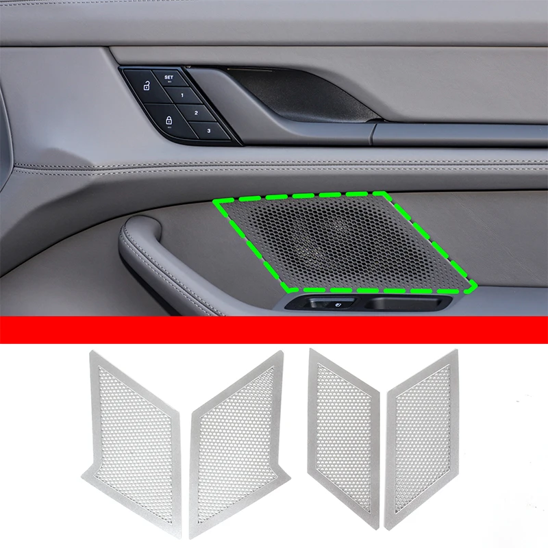 

For 2019-2022 Porsche Taycan Stainless Steel Silver Car Door Upper and Lower Speaker Mesh Sticker Car Protection Accessories