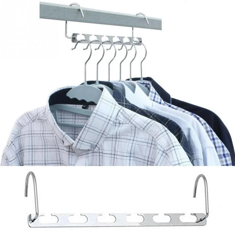 1pcs 37cm Multifunctional Space Saving Metal Hangers with Magic Hook 6 Hole Clothing Wardrobe Organize Hanger Holder