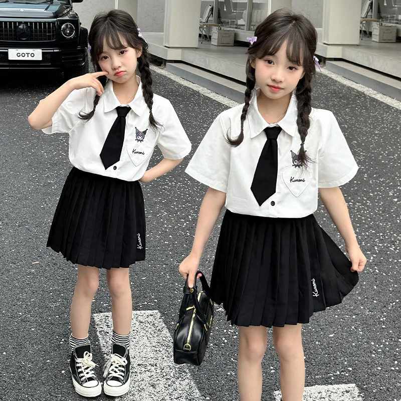 

2Pcs Sanrios Kuromi Kawaii Kids Cotton Jk Suit Cute Cartoon Soft Comfort Uniform Anime Sweet Leisure Versatile Suit Girl Gift