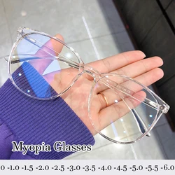 Men Women Finished Myopia Glasses Vintage Oval Frame Blue Light Blocking Nearsighted Glasses Minus Eyeglasses Diopter 0 To -6.0