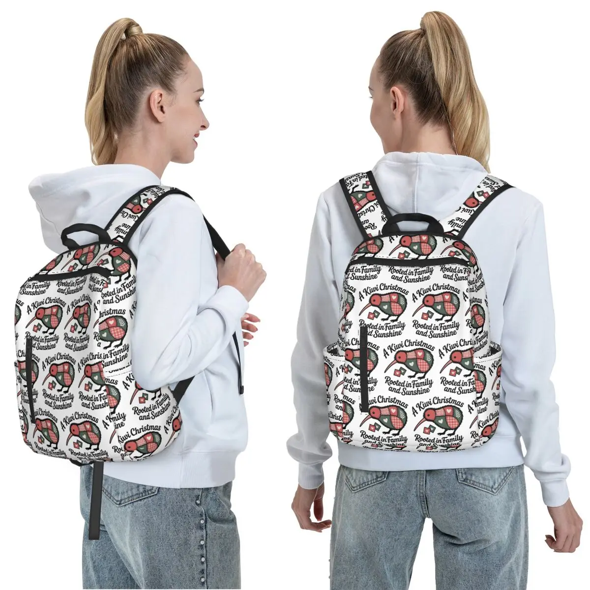 Patchwork Kiwi Silhouette - A Kiwi Christmas Backpack Daypack Large Capacity  BookBag School Bag Shoulder Bags for Men Women