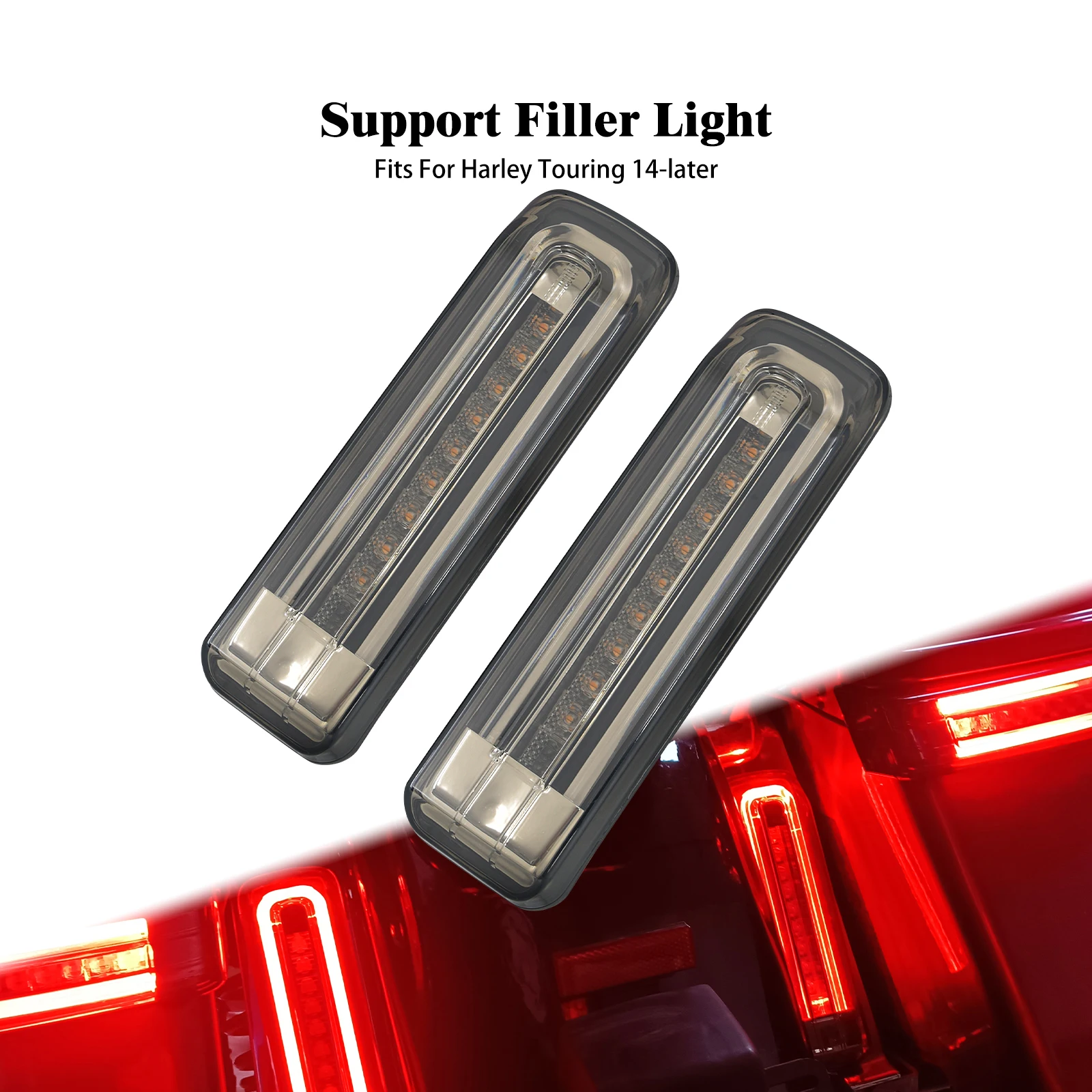 Motorcycle Fender Turn Signal LED Lights Saddlebag Support Filler Brake Lamps For Harley Touring Road Glide Ultra FLHTCU 2014-Up