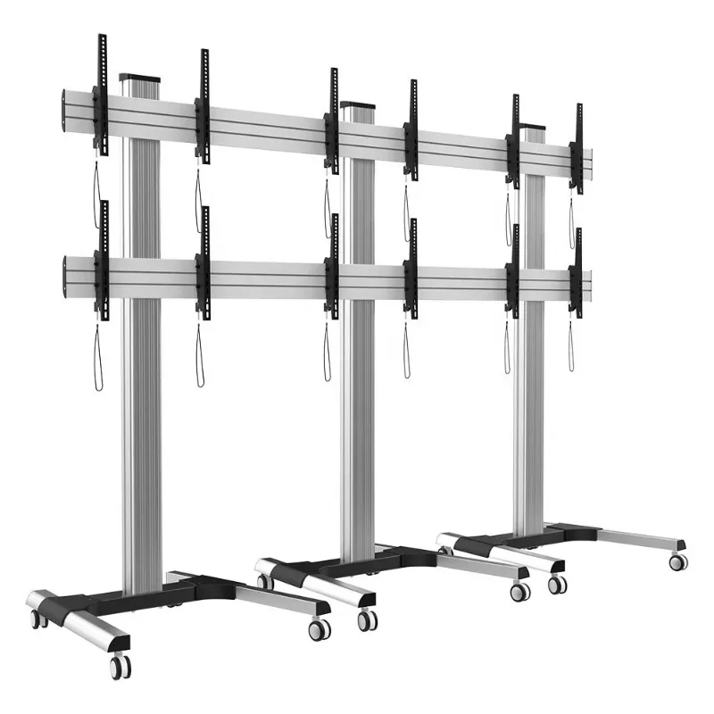 Modular height adjustable video wall bracket for 3X2 screen TV floor bracket