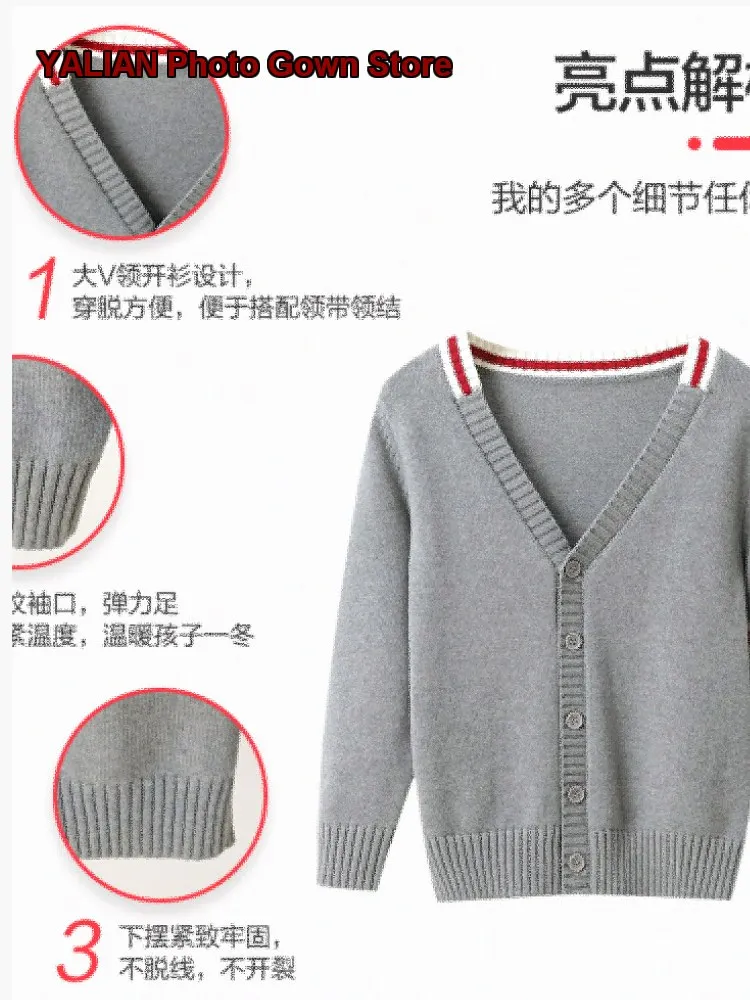 Boys Knit Top Kids Elementary School Autumn Winter Round Neck Knit Gray Long Sleeves Solid Color Thickened Warm Soft Little Kids