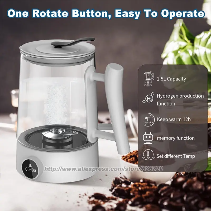 إبريق ماء الهيدروجين الغني بقوة 1600 جزء في المليون، غلاية شاي كهربائية للمولد مع تقنية مكثف SPE وPEM