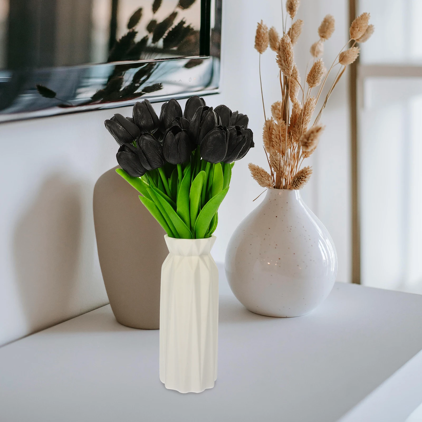 

20 Black Fake Tulips Decor Artificial Flower Bouquet Lifelike Faux Flowers Home Decor Bedroom Wedding Centerpiece