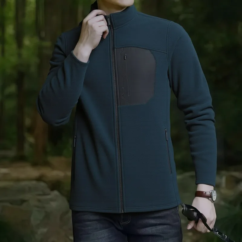 

Men's Outdoor Winter Warm Fleece Jacket Mountain Climbing Cycling running Fitness Thick Cardigan Stand Up Collar Sports Jacket