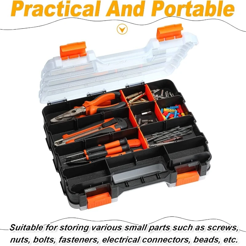 Double Side Tools Organizer, Removable Plastic Dividers, Hardware Box Storage, Excellent for Screws,Nuts,Small Parts