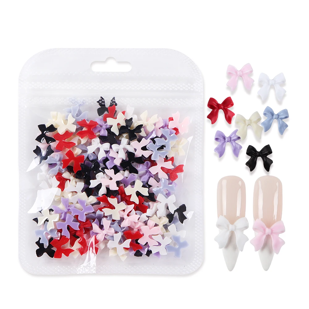 100pcs Colorful Ribbon Bowknot Nail Art Charms Y2K Manicure Accessories Japanese Korean Nails Decoration Bow Tie Decals Nails