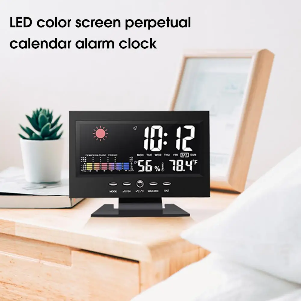 8082T Digital Clock Weather Forecast Perpetual Calendar LED Color Screen Humidity Temperature Display Wake Up Clock for Home