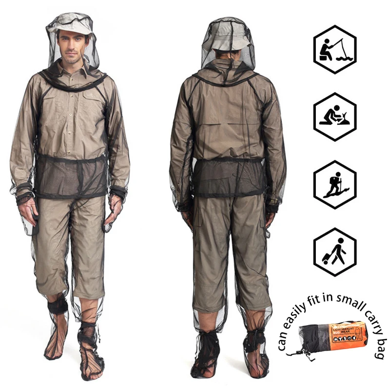 Fishing Mesh Hooded Mosquito-Proof Suit Outdoor Adventure Insect-Proof Clothing Set Camping Hiking Anti-Mosquito Bite Clothes