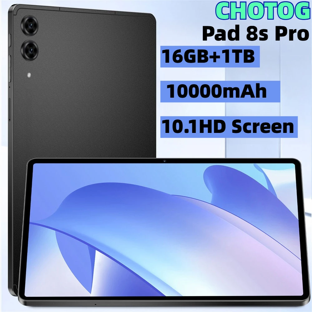 CHOTOG 2026 Nouvelle tablette Pad 8S Pro avec écran HD 10,1 pouces, tablette PC 5G, batterie 10000 mAh, 22 Go + 2 To, avec clavier, tablette pour enfants, Android 15, double carte SIM, version mondiale
