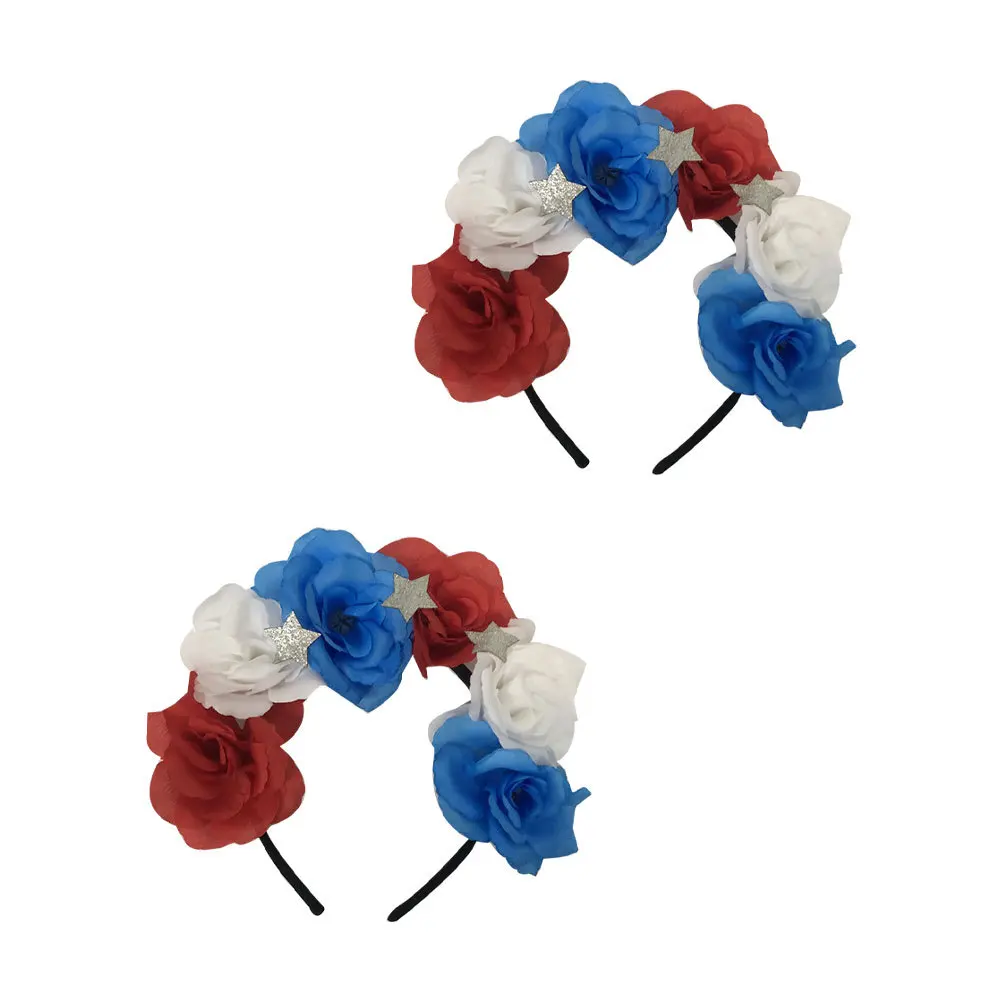 قطعتان من أطواق الشعر الوردية خفيفة الوزن ومريحة لحفلات يوم الاستقلال الأمريكية وإكسسوارات شعر أنيقة للفتيات #2