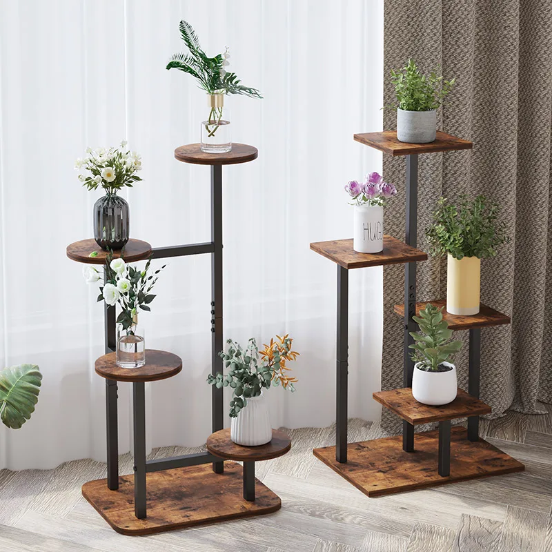 Light Luxury Multi-layer Retro Flower Stand Indoor Living Room Green Flower Shelf Balcony Floor-to-ceiling Flower Pot Shelving