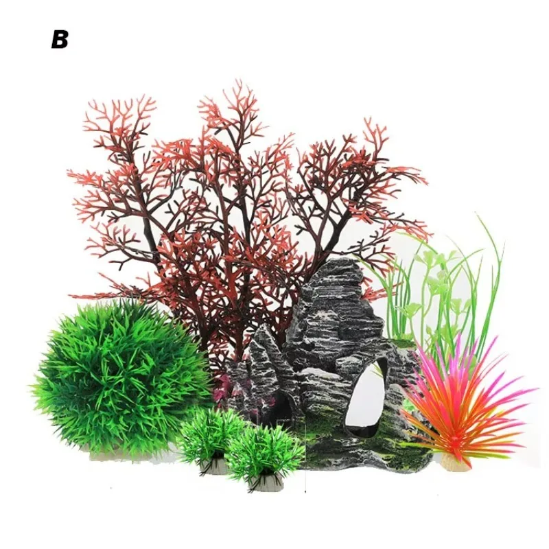 10pcs Hot Selling New Arrival Plastic Simulation Aquarium Decoration Fish Tank Plastic Plants and Cave Rock Decoration on Sale