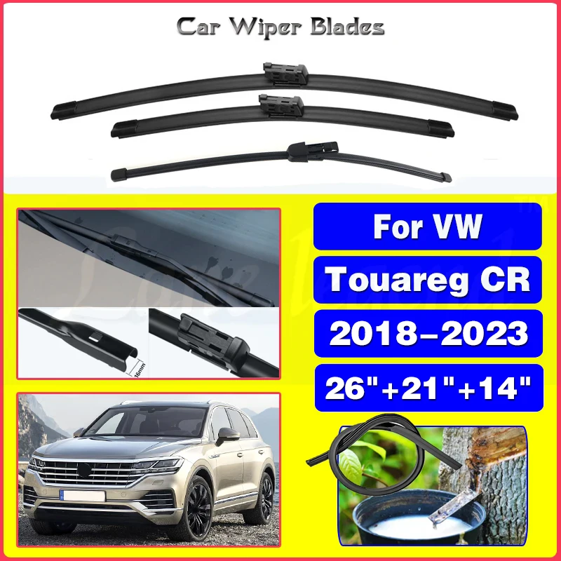 

For Volkswagen VW Touareg CR 2018 - 2023 Car Front Rear Wiper Blades Windshield Windscreen Brushes Car Accessories 26"+21"+14"