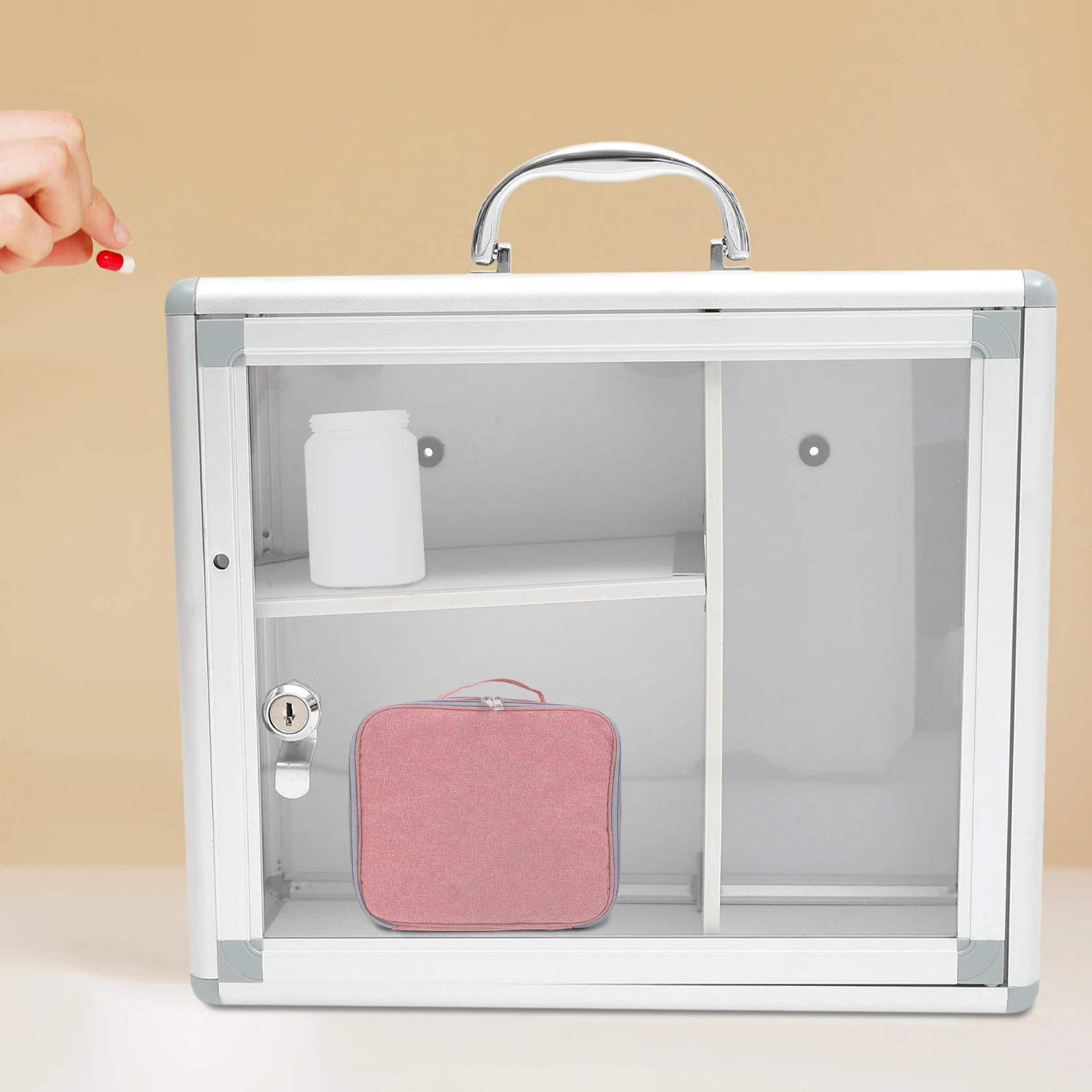 Lockable Wall Medicine Box Aluminum Alloy Sturdy Storage Container Portable First Aid Kit Household Office Travel Outdoor