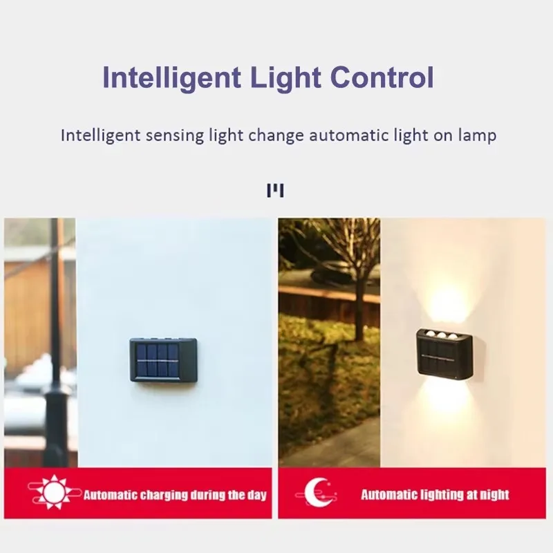 2 PCS Solar Outdoor Wall Light 6/10 LED Waterproof Garden Lights Courtyard Balustrade Decorative Lamp Up and Down Luminous Lamps