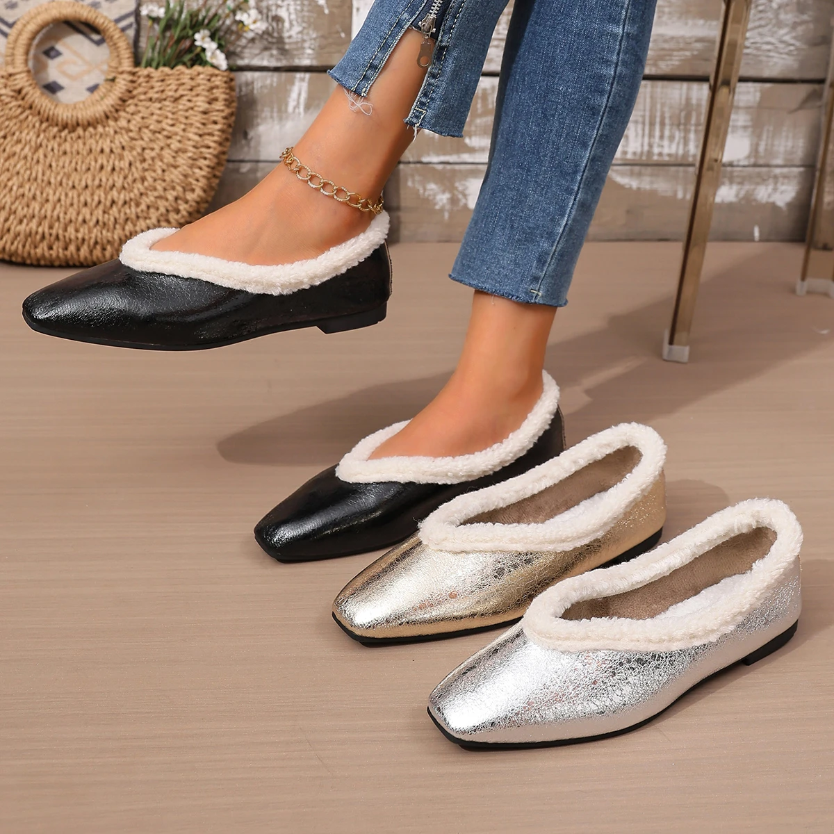 

Women Flat Shoes Fashion Pointed Toe Elegant Loafers Plus Size Versatile French Style Outdoor Sneakers Women Zapatos De Mujer