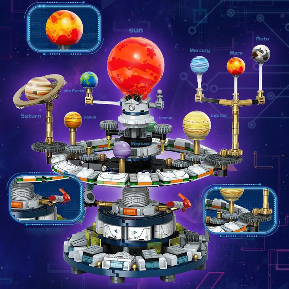 Idea de exploração espacial, modelo de tijolo de construção, sistema solar, conjuntos de modelos de construção, bloco de brinquedos educativos, coleção para presente