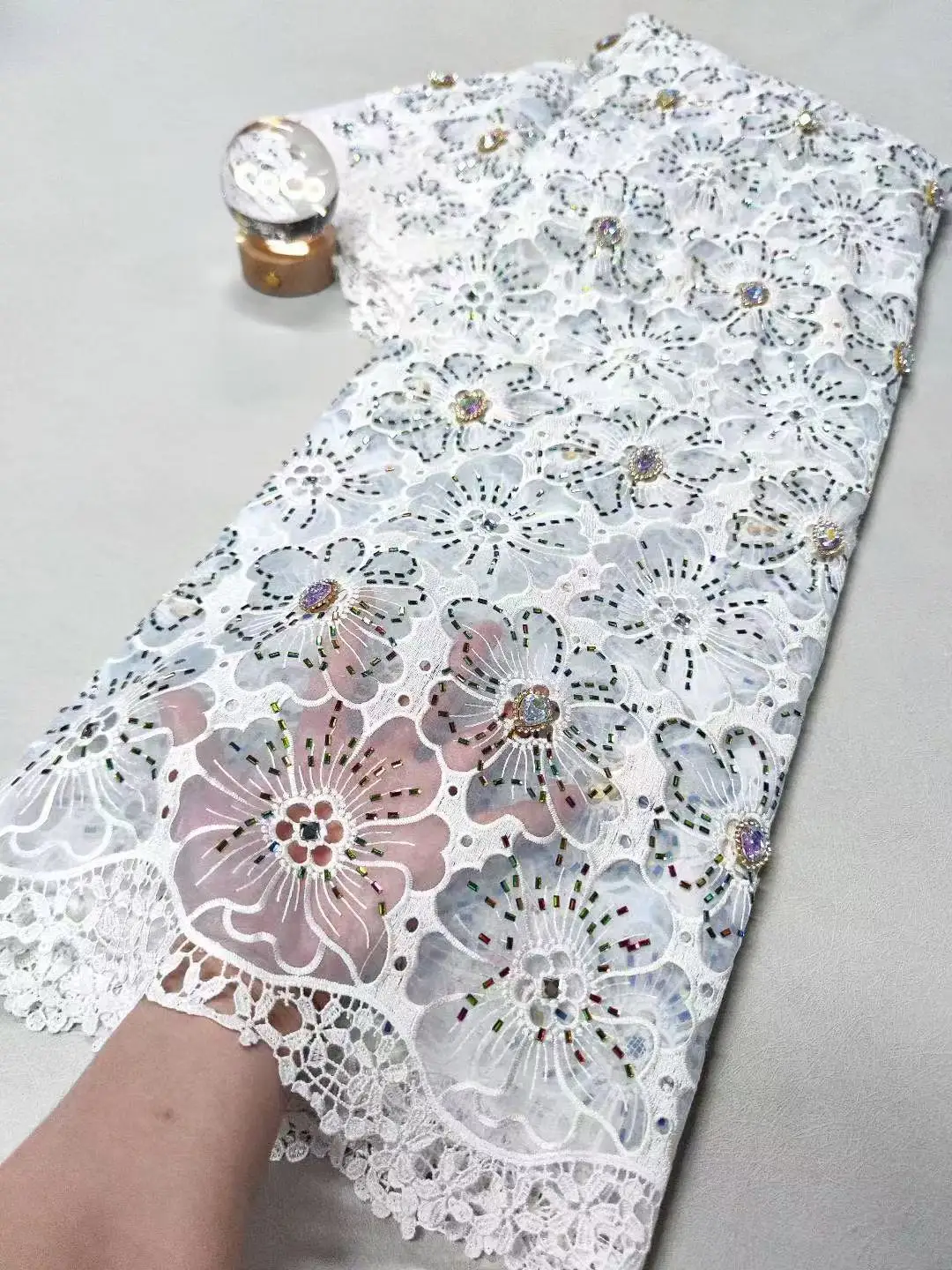 2025 Latest Guipure Cord Lace Fabric High Quality Royal Blue Sequin Beads Embroidery Mesh Lace Material For Luxury Party Sewing