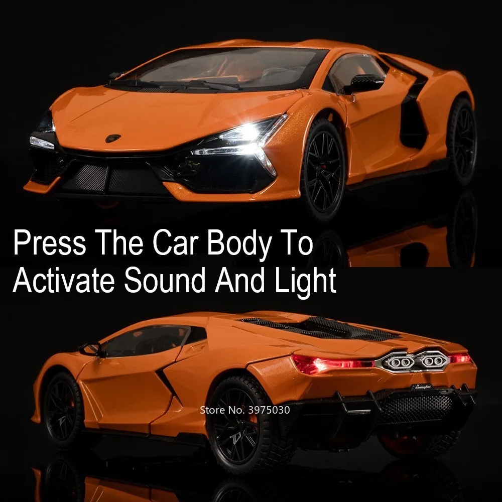 1/24 New Revuelto Sports Car Toy Model Alloy Diecast Doors Opened Lift Tail Wing Sound Light Vehicles Collection Children Gifts