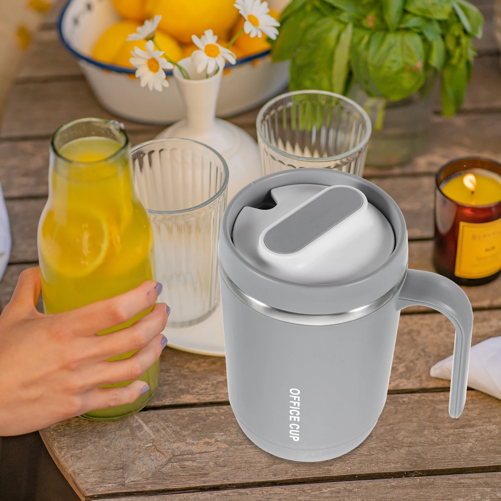 

with Cover Cup Travel Warming Mug Vacuum Insulated Mugs Rubber Thermal Coffee Handle