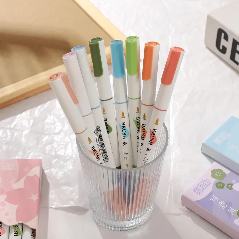 4pcs/set Graffiti Colored Pen Simple Double-headed Super Soft Brush Painting Pen Creative Student Supplies Brush Pen Stationery