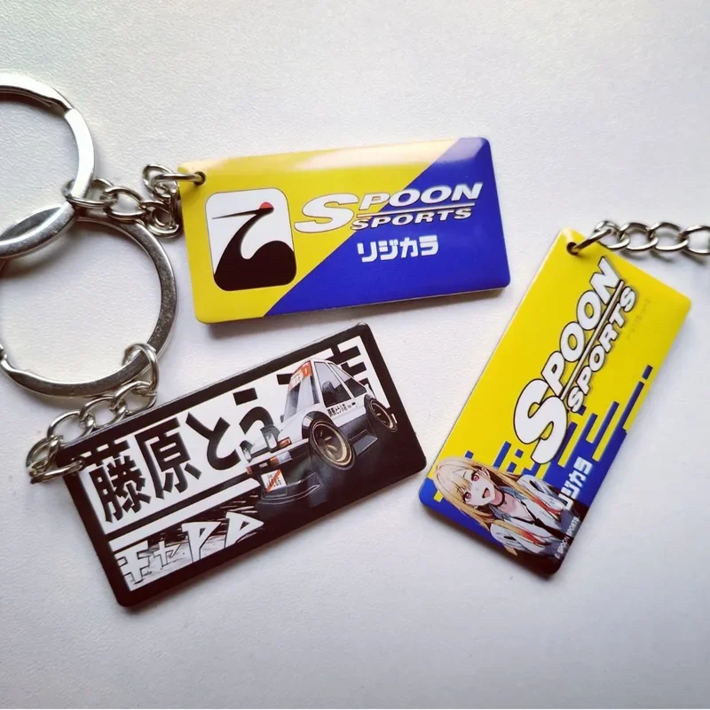 JDM racing style key ring spoon Mugen keyring car motorcycle keychain accessories acrylic Fujiwara tofu shop Initial D keychain