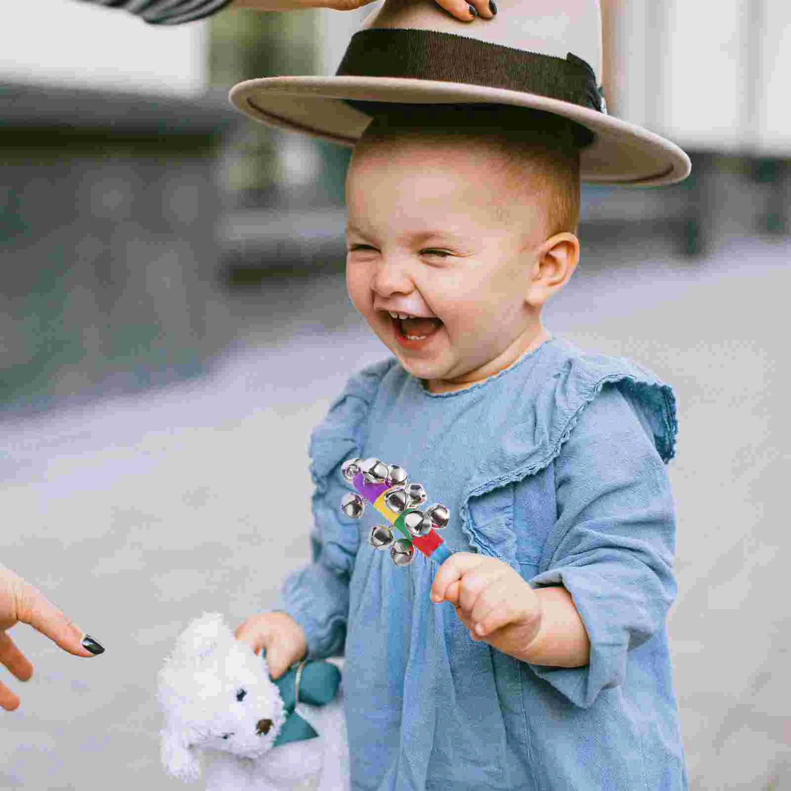 3-teiliges Kinder-Rassel aus Holz, Handstäbchen, Griffspielzeug, Baby-Puzzle, Glockenrasseln für Kleinkinder aus Holz