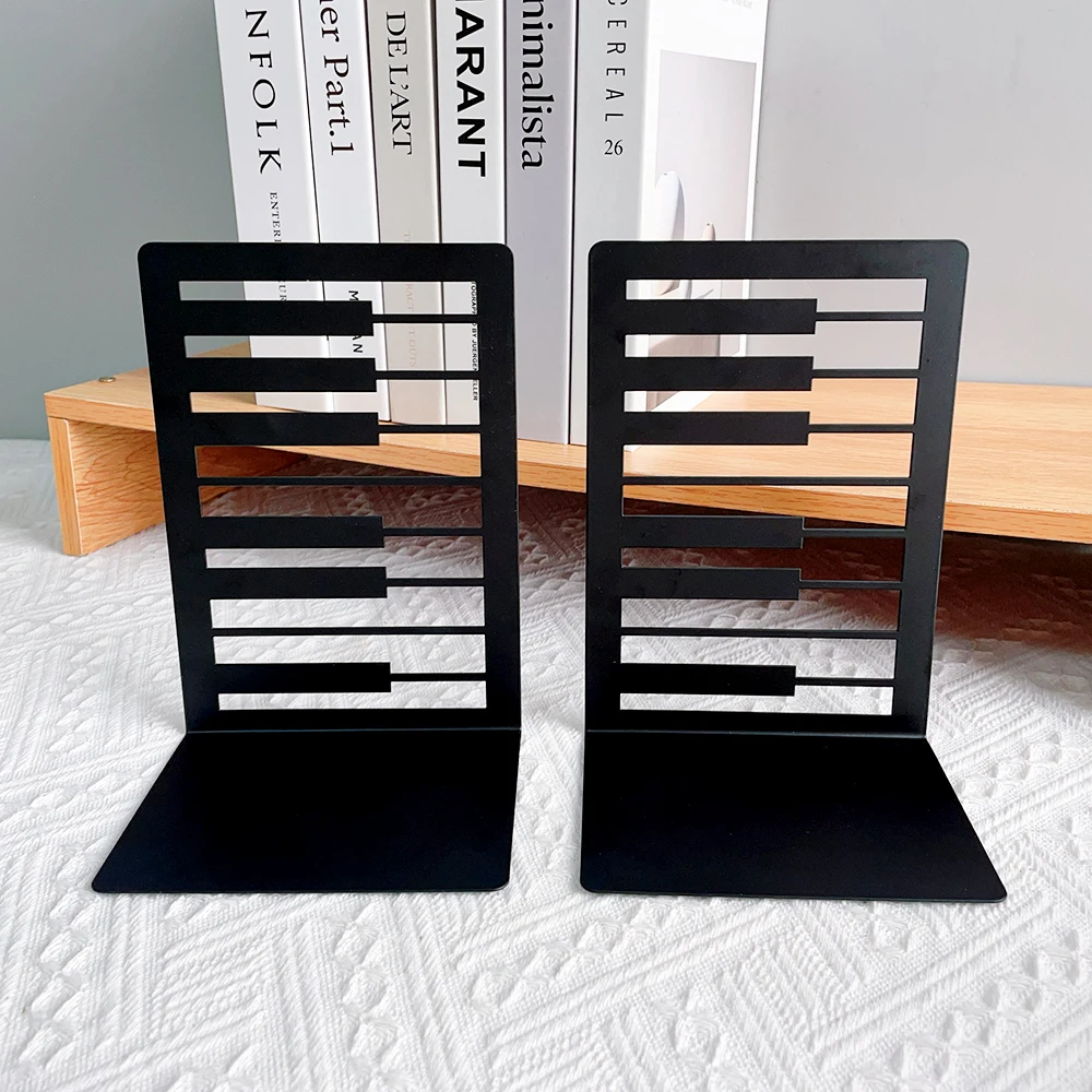 New Creative Black Piano Keys Metal Bookends Elegant Decorative Book Ends Books Stand Stopper Gifts