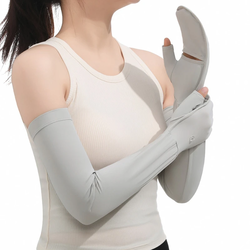 Ice Silk Sunscreen Sleeve Women's Long Gloves Driving Arm Guard Sleeve Anti-UV Thin Summer Sports Cycling Loose Non-slip Sleeve