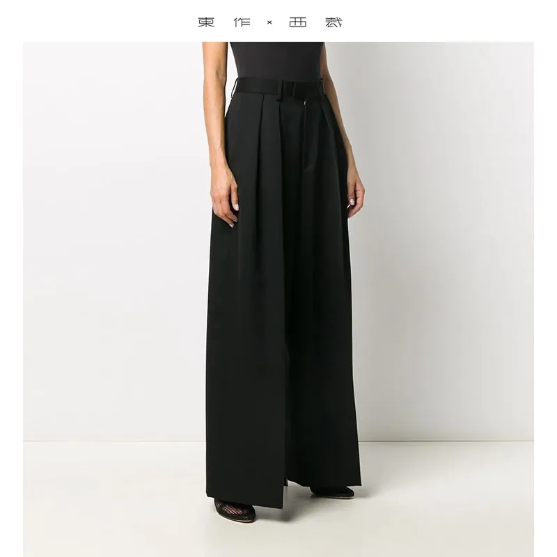 

Show Style ~ Women's Tall Worsted Wool Suit Pants, Loose Wide-Leg Pants, Versatile Casual Pants