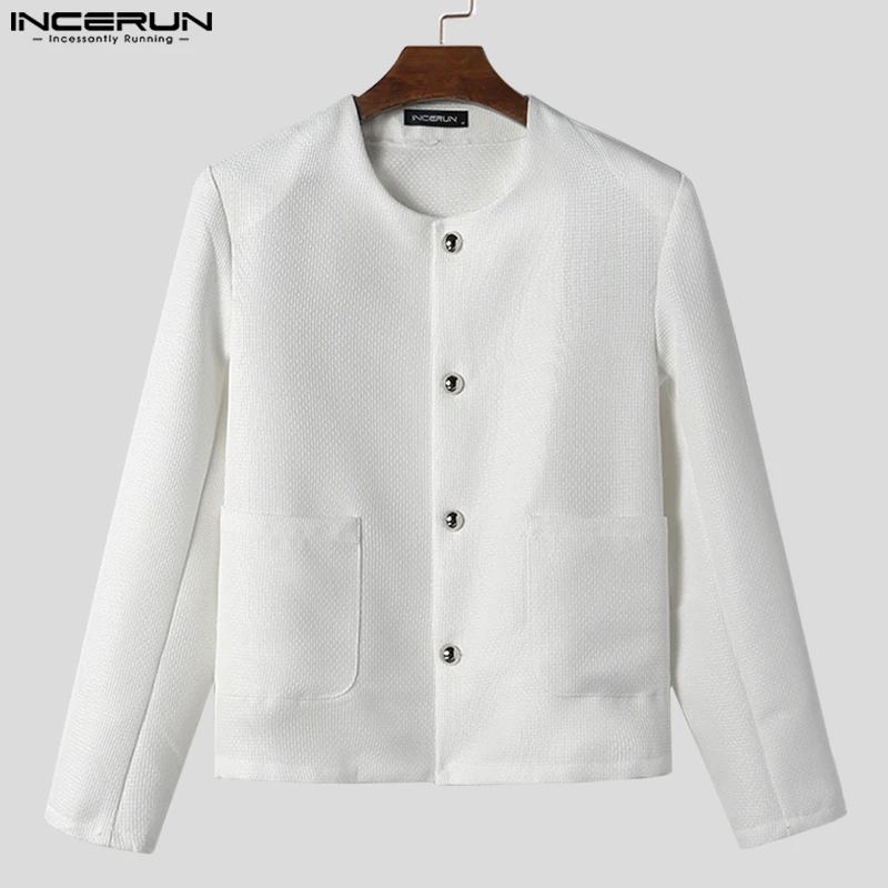 INCERUN Tops 2023 American Style New Men Fashionable Symmetrical Design Solid Blazer Casual Street Long Sleeved Suit Coats S-5XL